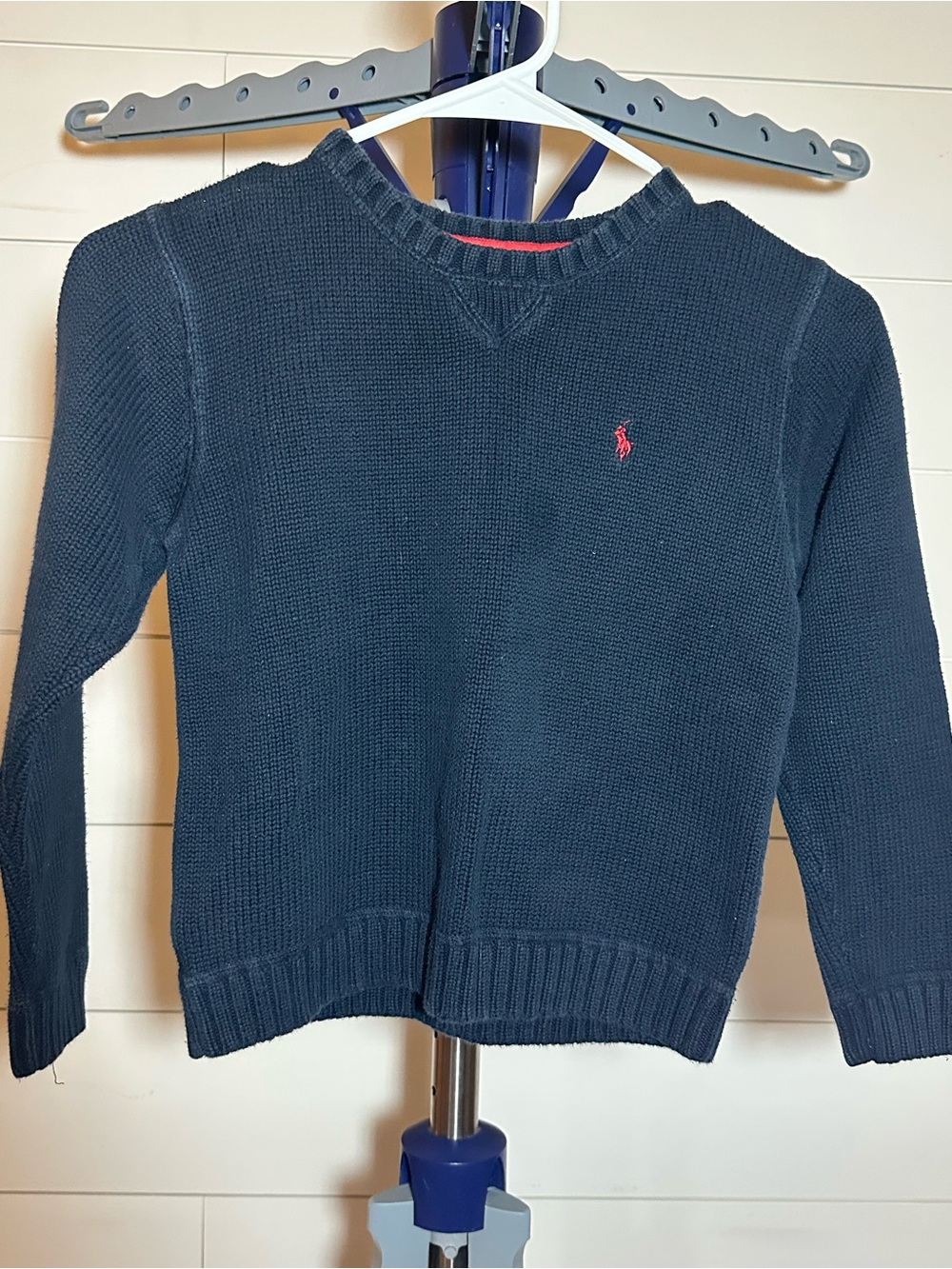#225 Kids Ralph Lauren Navy Crewneck Sweater with Red Pony Logo
